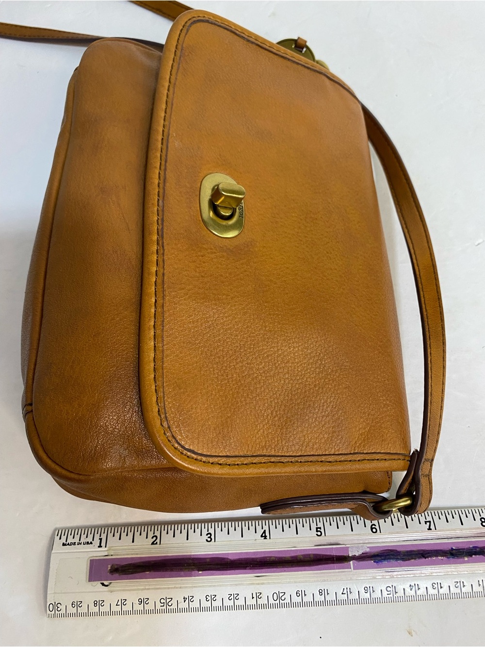 margot Tan Leather Crossbody with Turn-Lock Detail - Picture 14 of 15